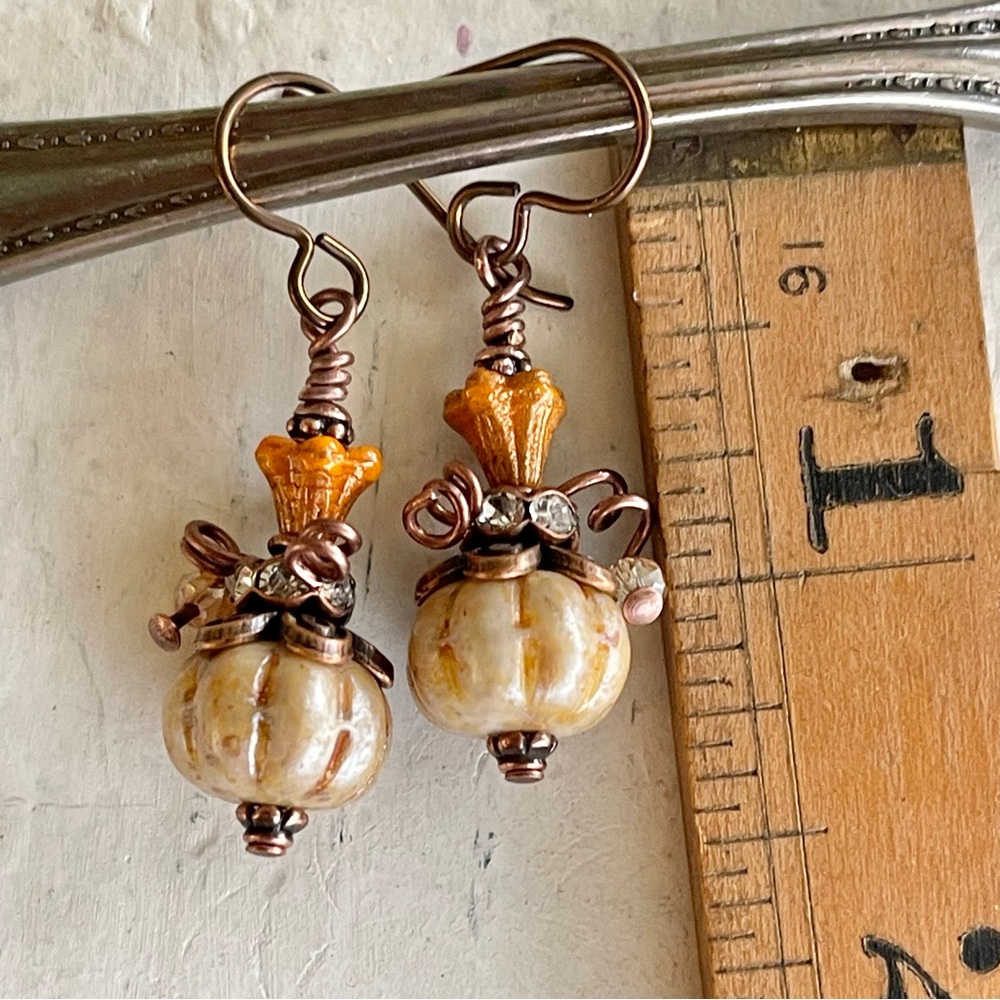 Hand Crafted “Toasted Pumpkin and Marmalade” Dangle Earrings - Picture 9 of 10